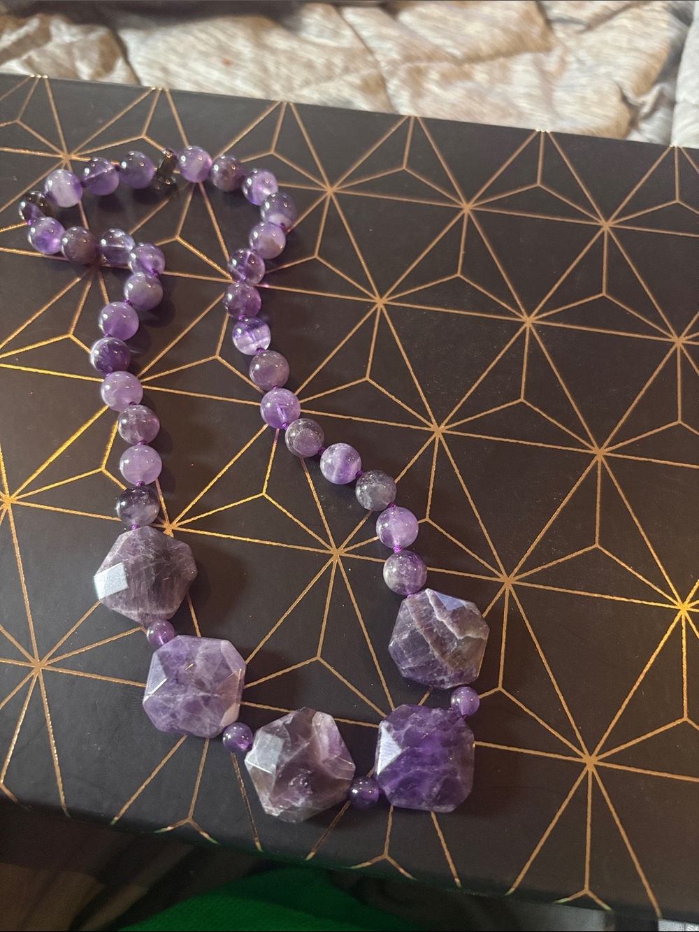 Amethyst Beaded Statement Necklace - Purple